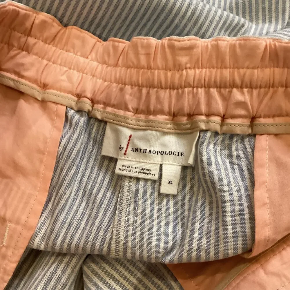 Anthropologie Seersucker Shorts Pinstripes Pleated High Waisted Blue White XL - Picture 9 of 10